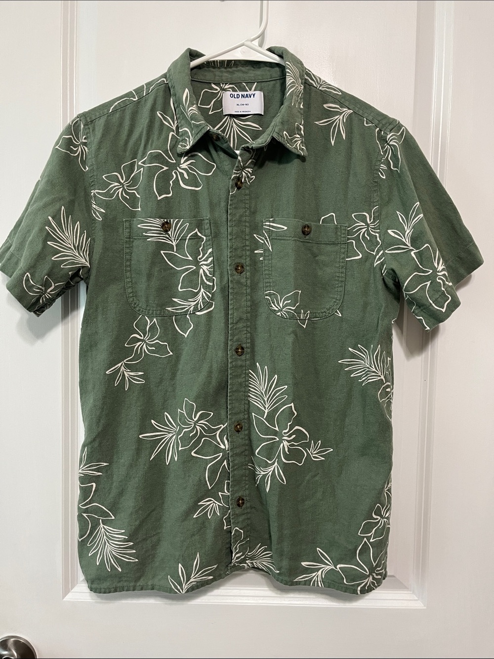 Old Navy Green Short-Sleeve Linen Blend Button-Up Shirt XL